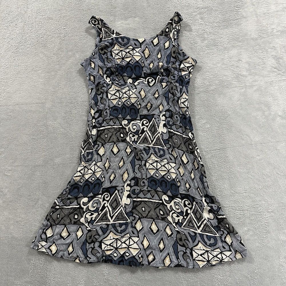 Piccalino Petites Sleeveless Midi Dress Women 14 Graphic White Blue Y2K Vintage